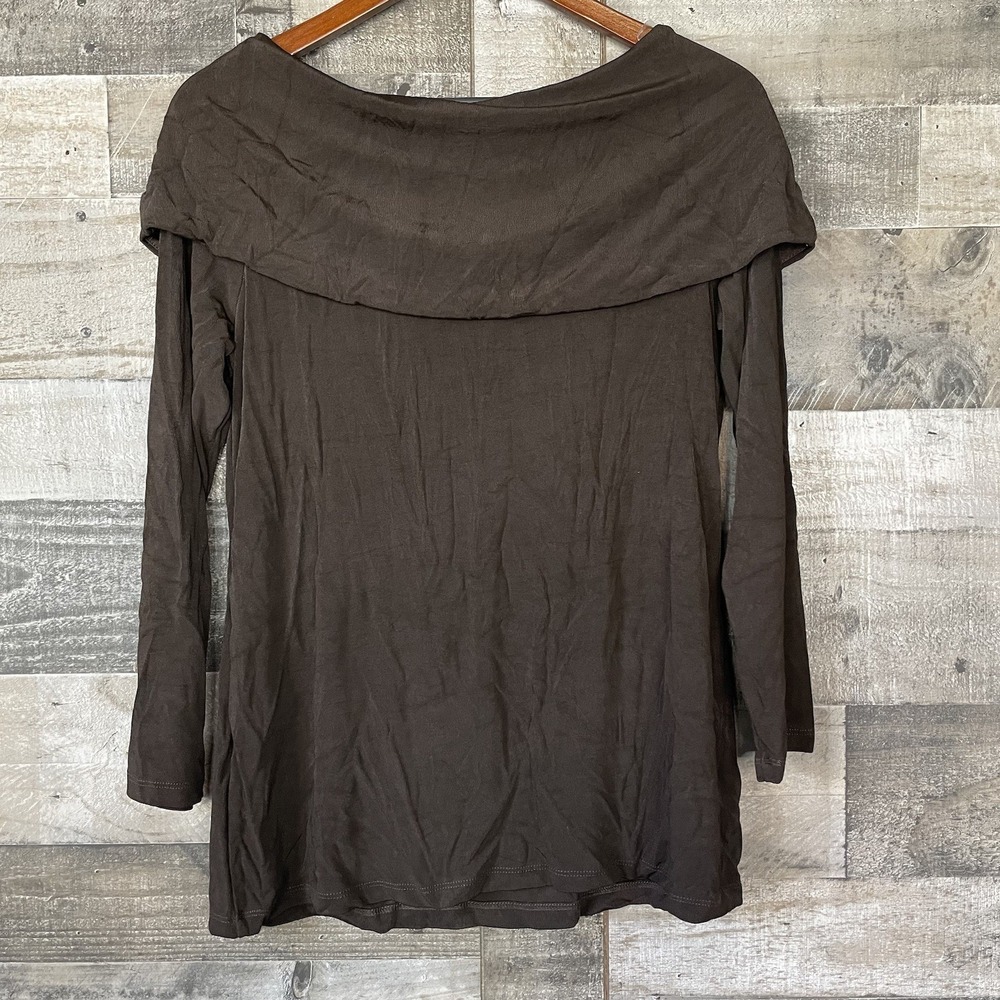 Chicos Travelers Top Womens 1 Brown Off The Shoulder Fold Over Neckline - Picture 3 of 3